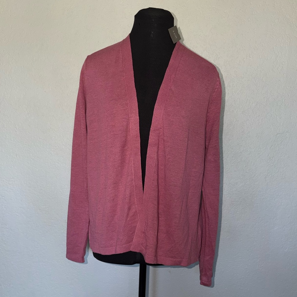 J Jill Women Size Medium  Linen-Blend Lightweight Open Front Cardigan Tulip NWT